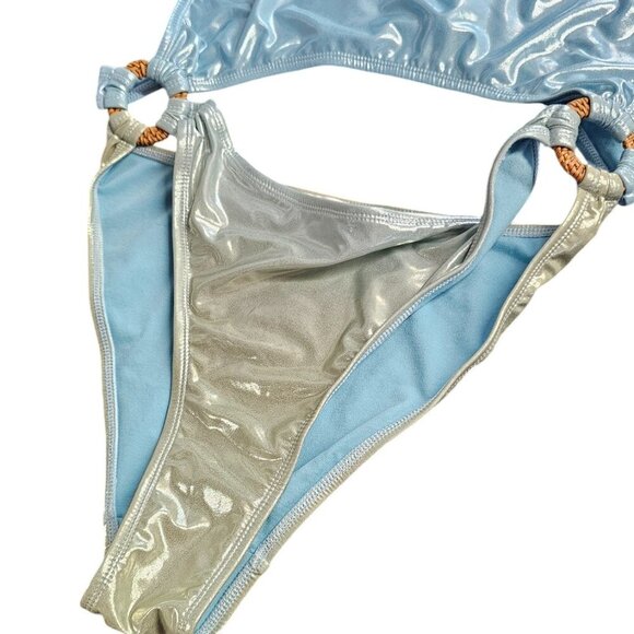 Normaillot Blue Rainbow Ageless Swimsuit Size Medium Cut Out Front Back Metallic - Picture 4 of 6